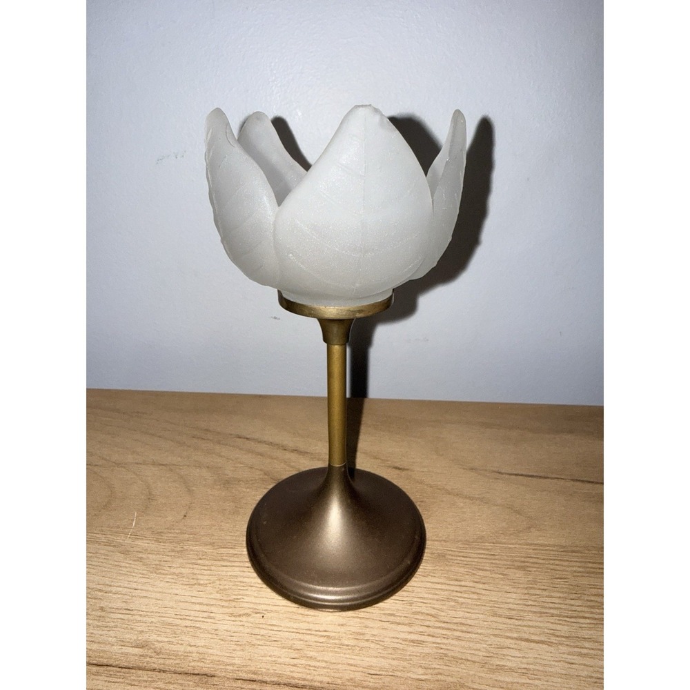Tulip Frosted Glass And Brass Candle Votive Cup Stick READ‎